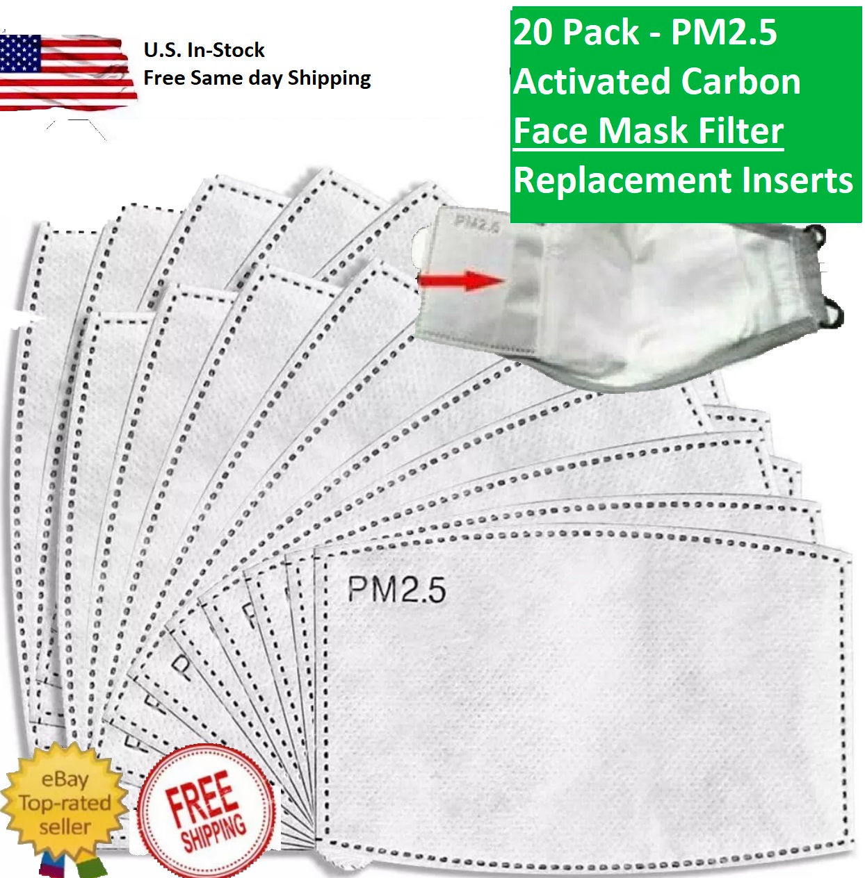 20 Pack - Activated Carbon 5-Layer Face Cover Replacement Filter Cartridges