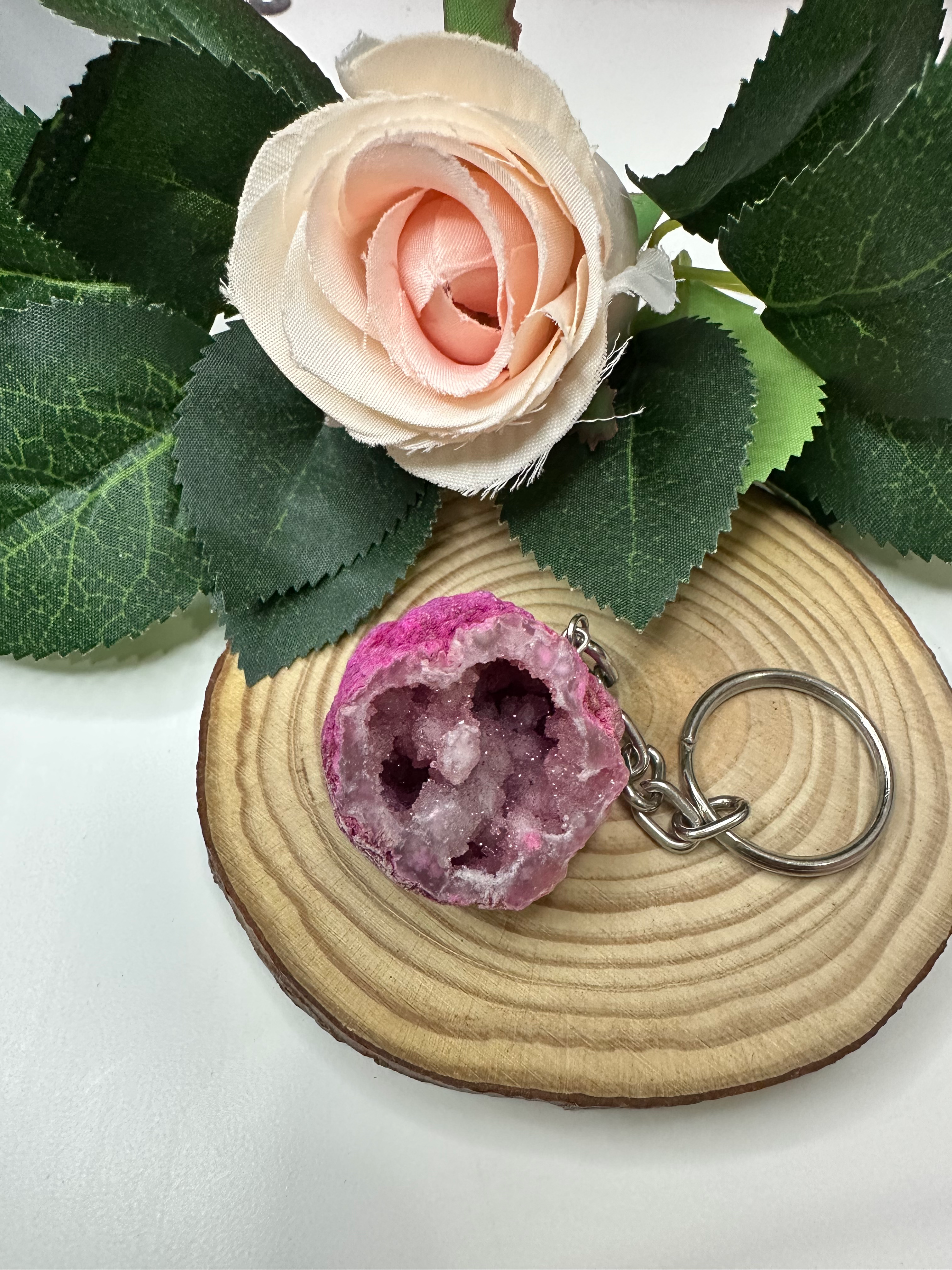 Portes-clés Géode Rose