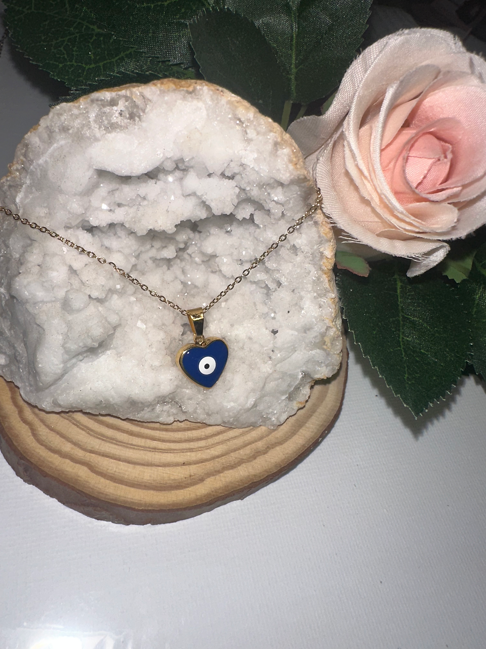 Collier Cœur avec Œil Bleu Doré
