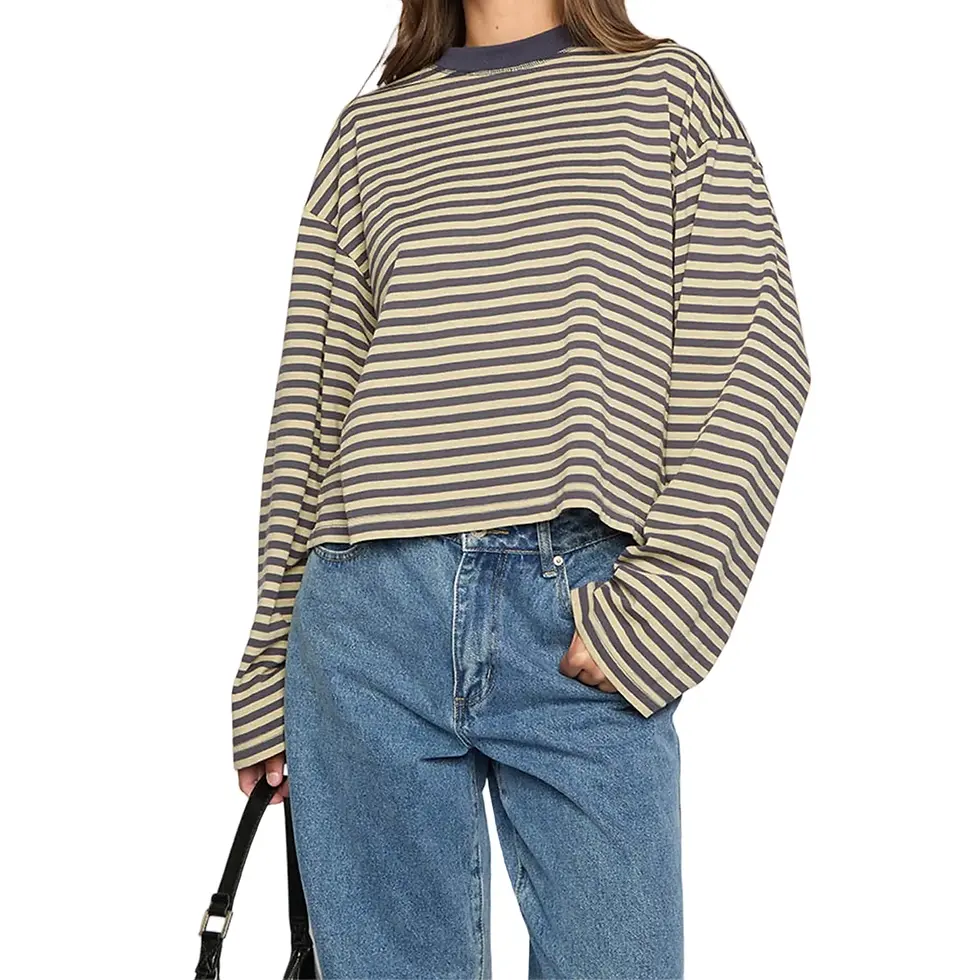 Thumbnail: Striped Long Sleeve T Shirt Women Y2k Oversized Crewneck Sweatshirt Aesthtic