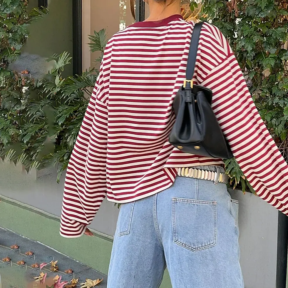 Thumbnail: Striped Long Sleeve T Shirt Women Y2k Oversized Crewneck Sweatshirt Aesthtic