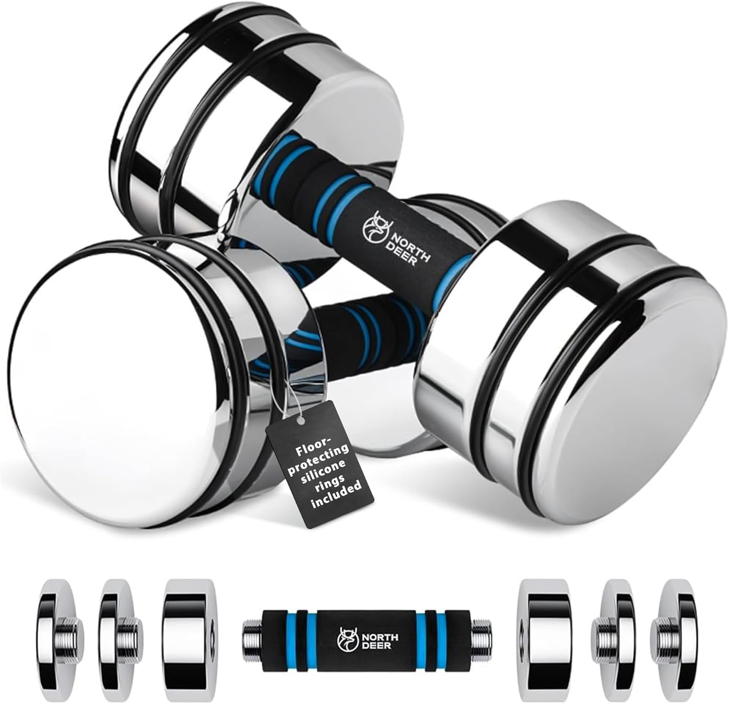 Steel Dumbbells Ultracompact & Adjustable Chrome Dumbbell with Foam Handles 5Lb
