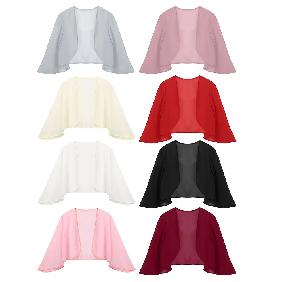 Thumbnail: Women 3/4 Sleeve Chiffon Cardigan Bolero Shawls Outerwear Wedding Bridal Party