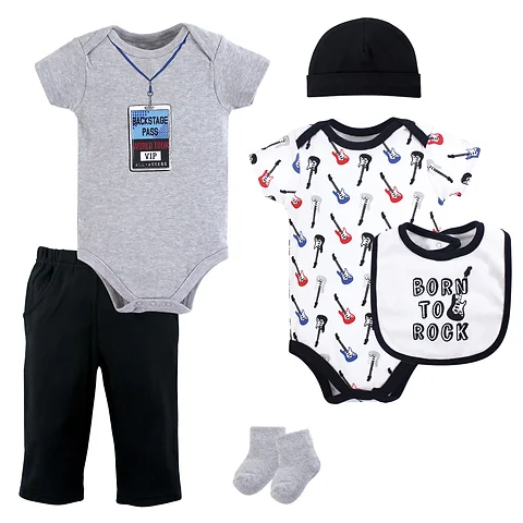 Little Treasures Born To Rock 6 Piece Outfit For Baby Boy