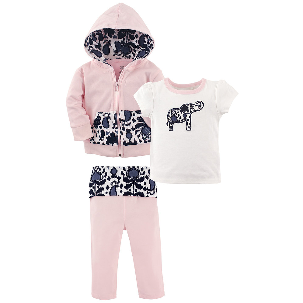 Yoga Sprout Toddler Girls Ikat Elephant 3 Piece Hoodie Outfit