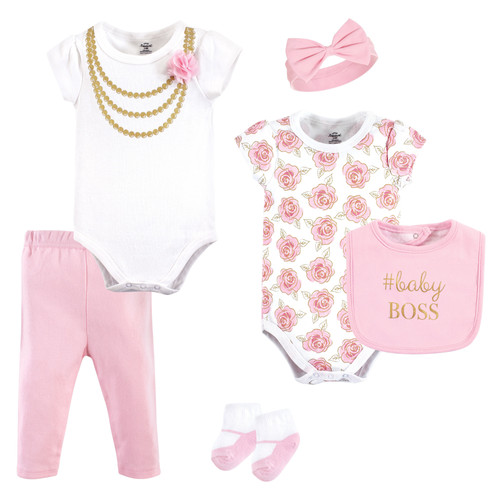 Little Treasure Gold Roses Baby Boss 6 Piece Outfit For Baby Girl