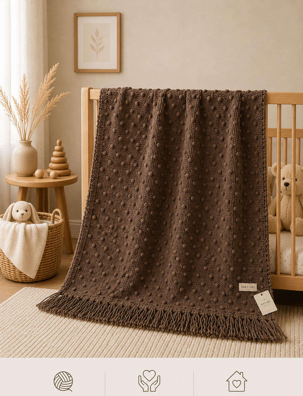 Naturi Mocha Bobble Crochet Blanket