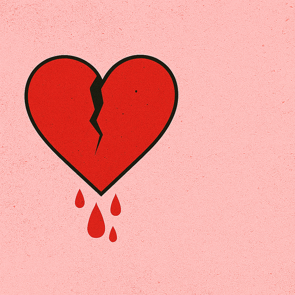 A red, broken and bleeding heart