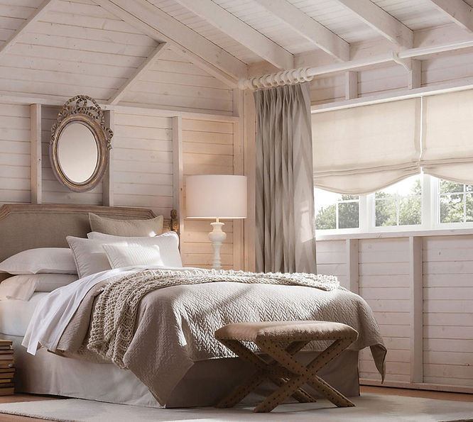 Custom window shades in a bedroom