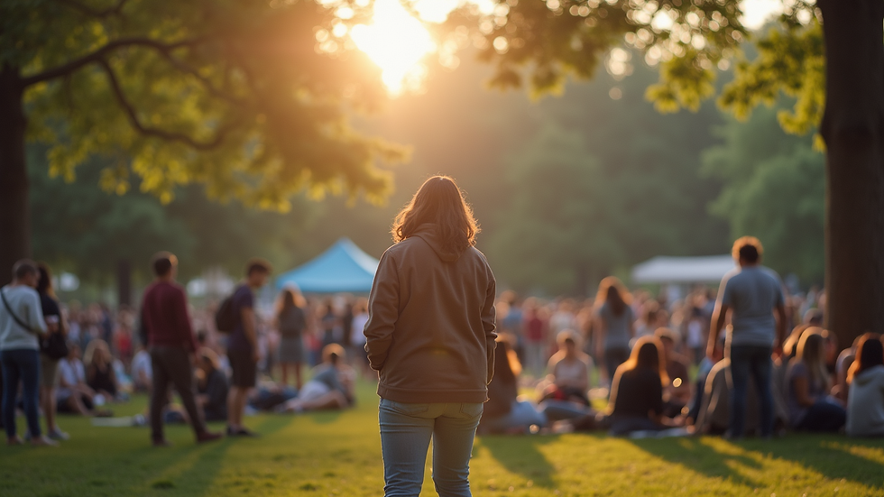 Eye-level view of a community gathering in a park