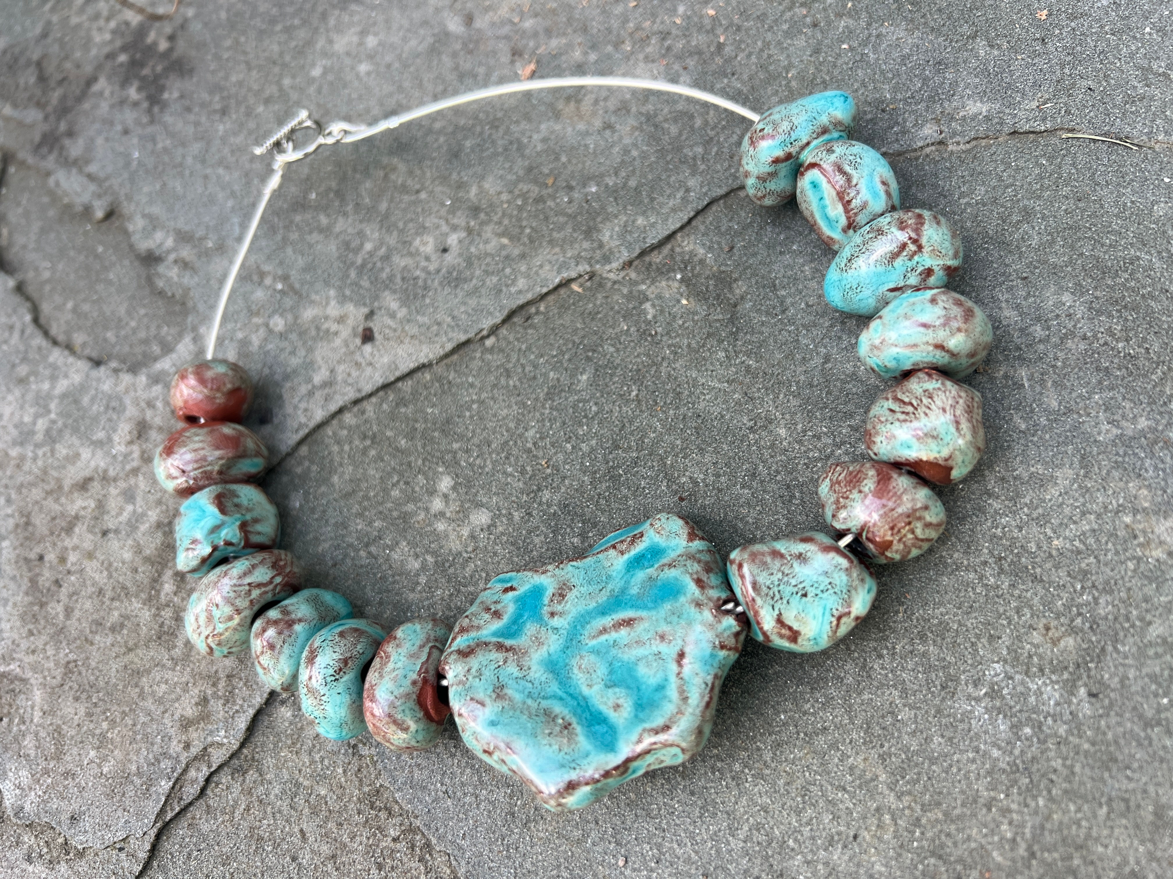 Nubian Bead and Sterling Necklace