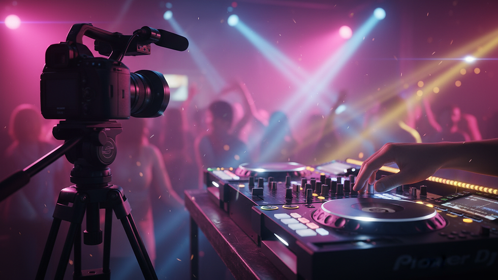 Close-up view of a professional video camera on a tripod