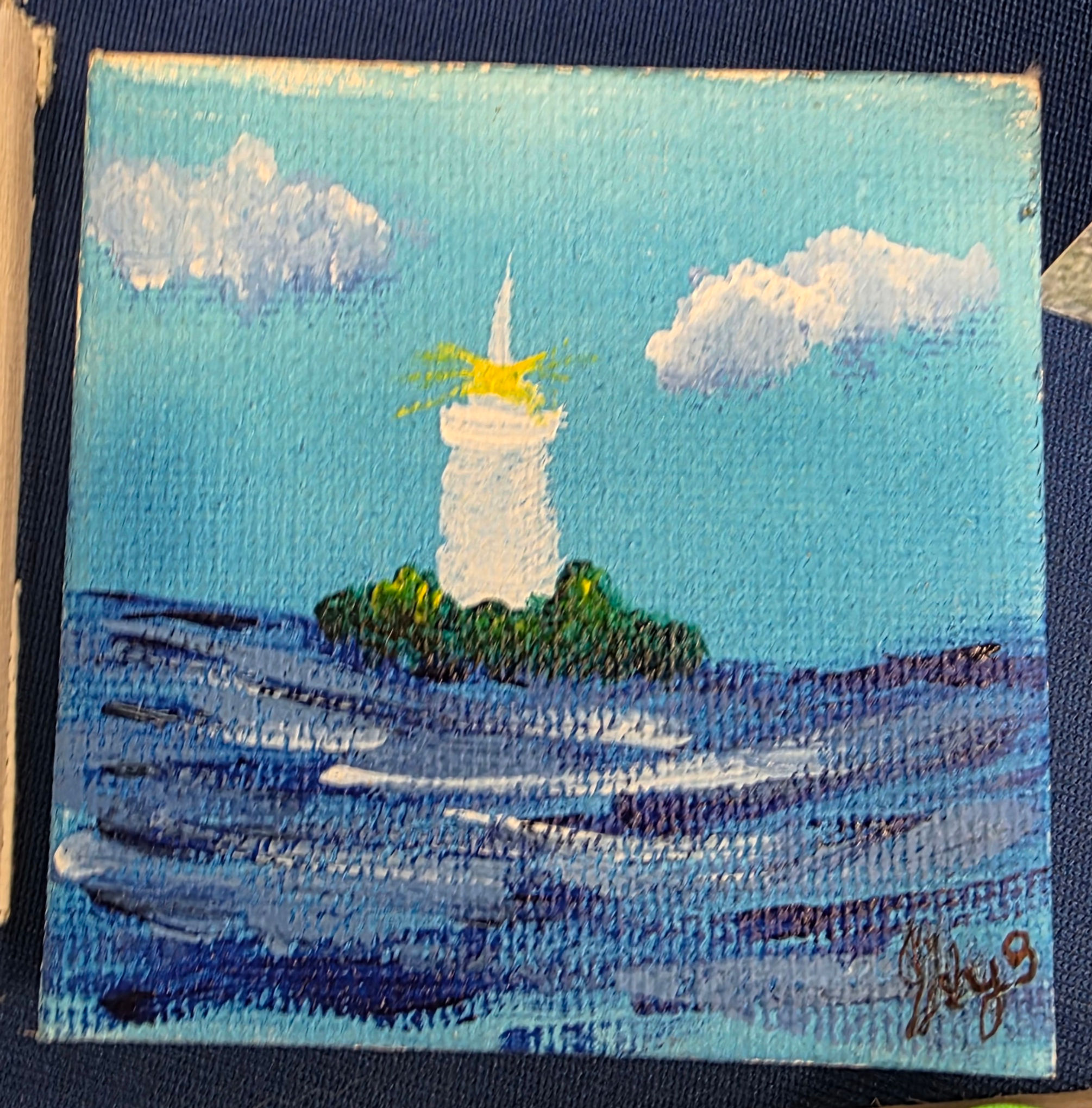 Light House 2x2in acrylic on canvas