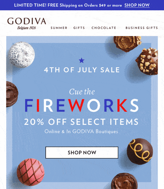 Godiva chocolate July 4th ad