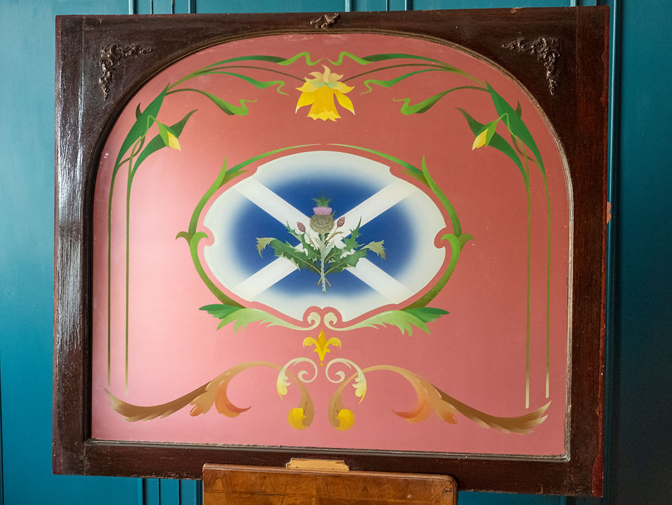 A Mahogany Framed vintage Saltire and thistle themed Pub Mirror