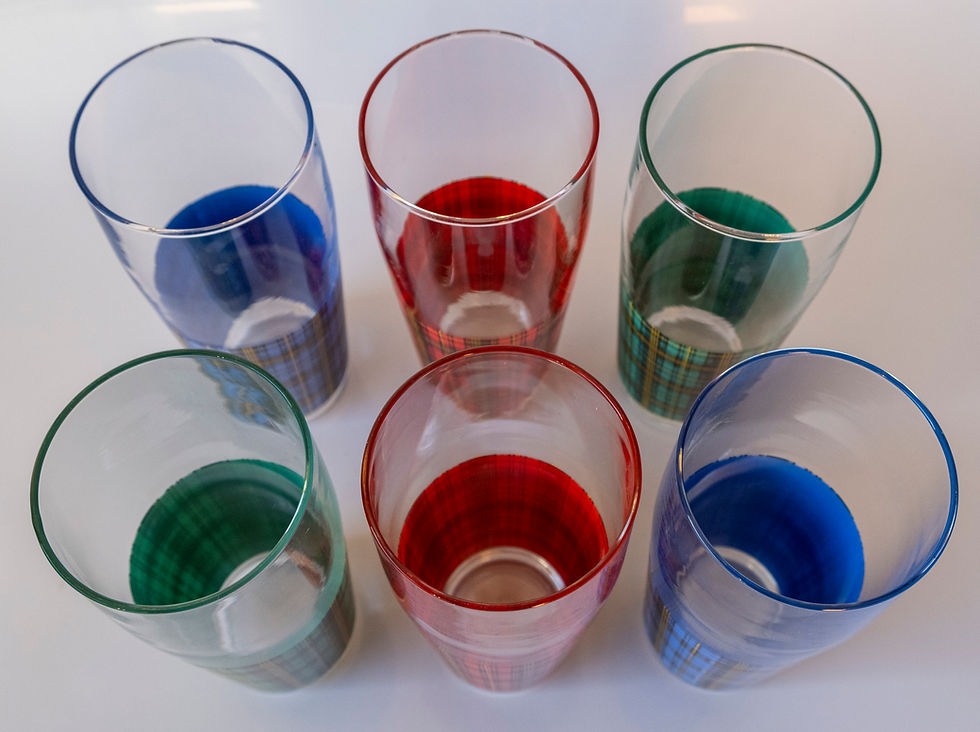 Thumbnail: A set of six tartan design French tumbler glasses