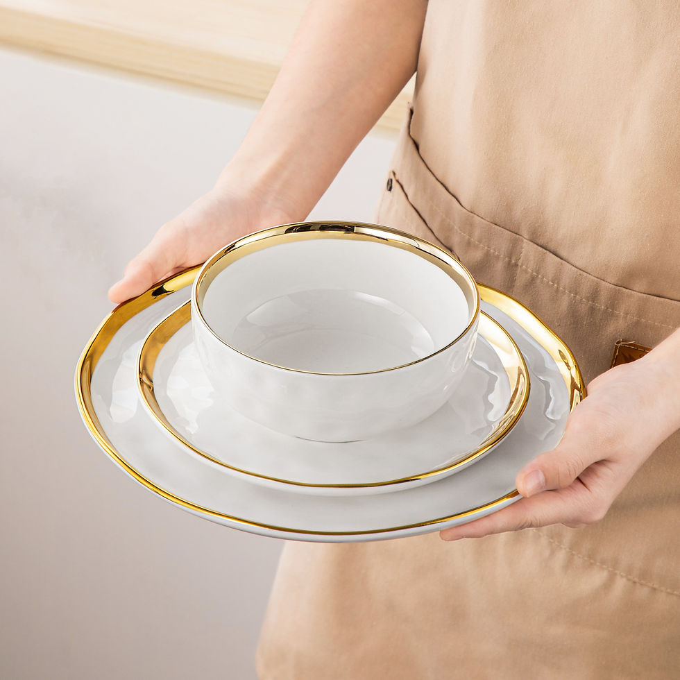 Thumbnail: Vienna Gold dinnerware set 12 pieces: elegance with golden details.