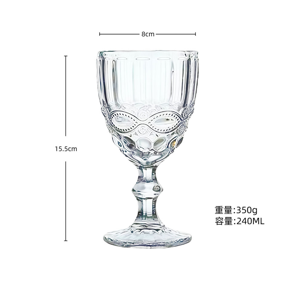 Thumbnail: European Embossed Wine Glass Thickened Colorful Glass High Foot Juice Cup Retro 