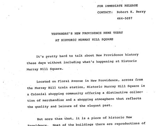 News Release - 1976 Yesterday's New Providence