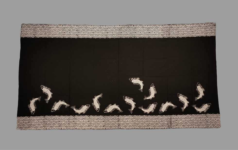 Kain Lepas Batik Cap on Cotton Koi & Wave Pattern (Black & White)