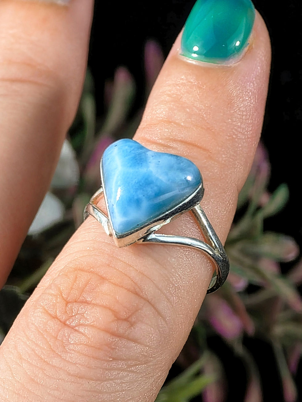 Thumbnail: GENUINE LARIMAR HEART RING - SIZE 7