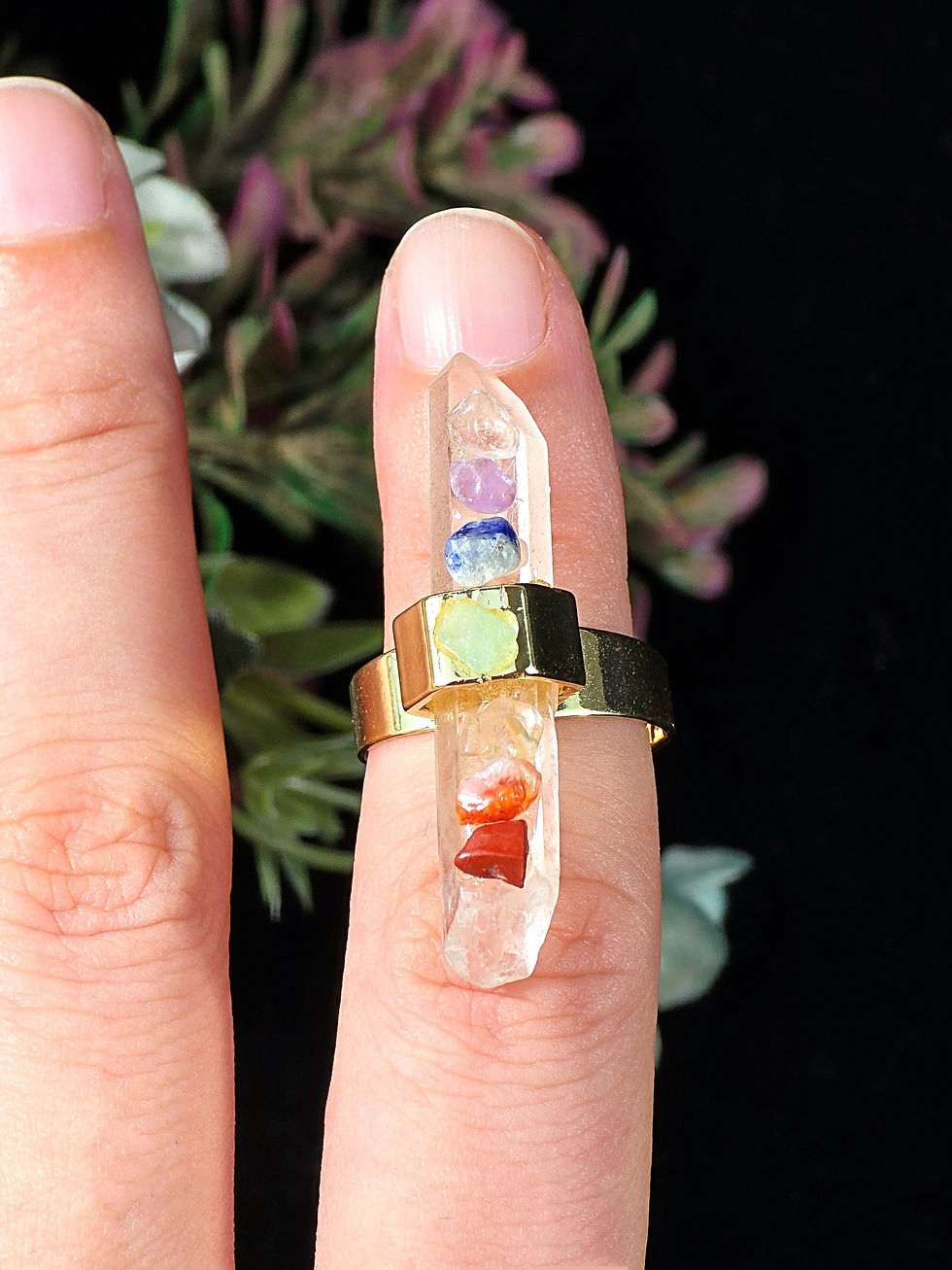 Thumbnail: CHAKRA RING IN ELECTROPLATED GOLD - ADJUSTABLE