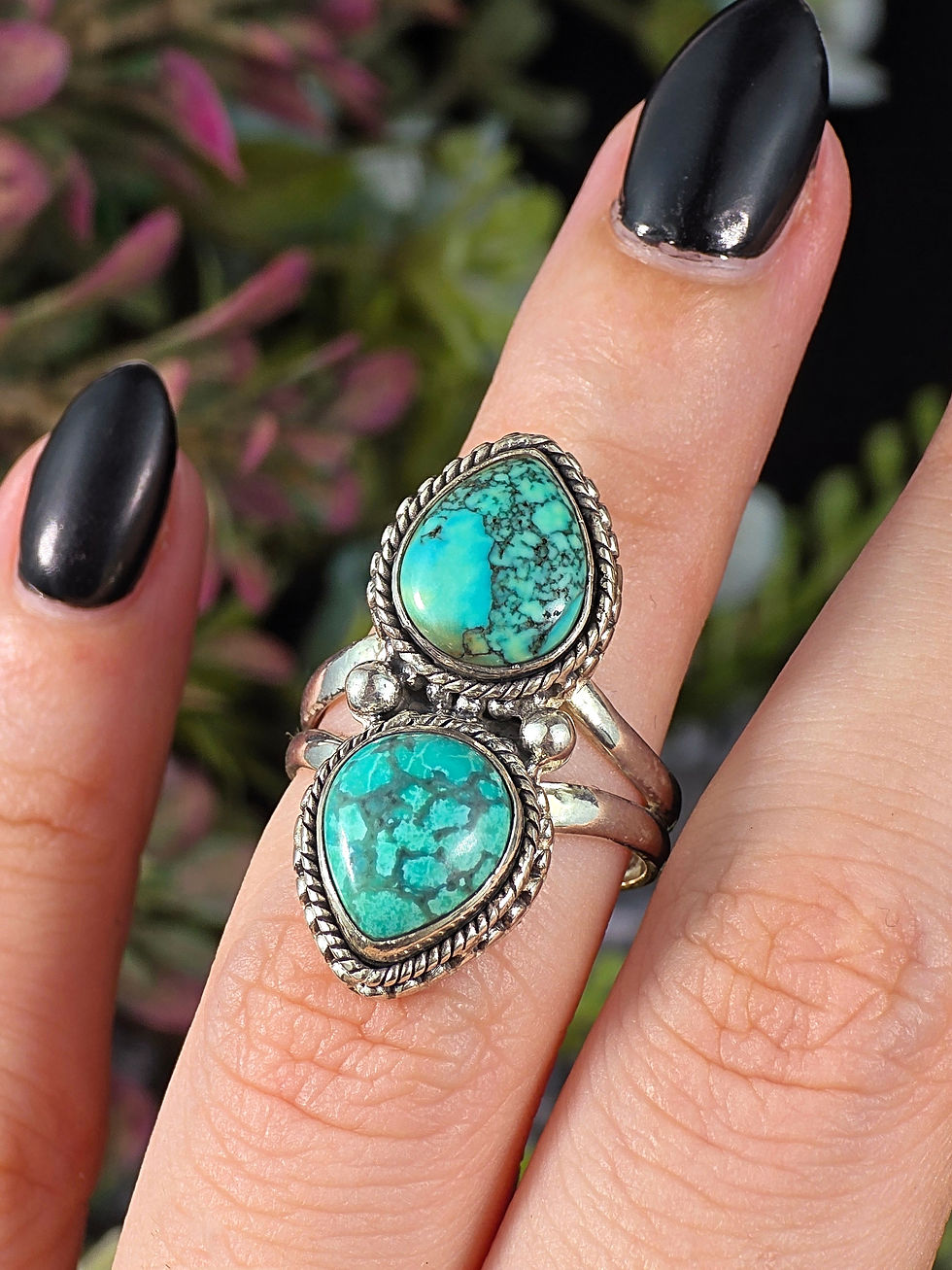 Thumbnail: TIBETAN TURQUOISE RING 925 STERLING SILVER - SIZE 7