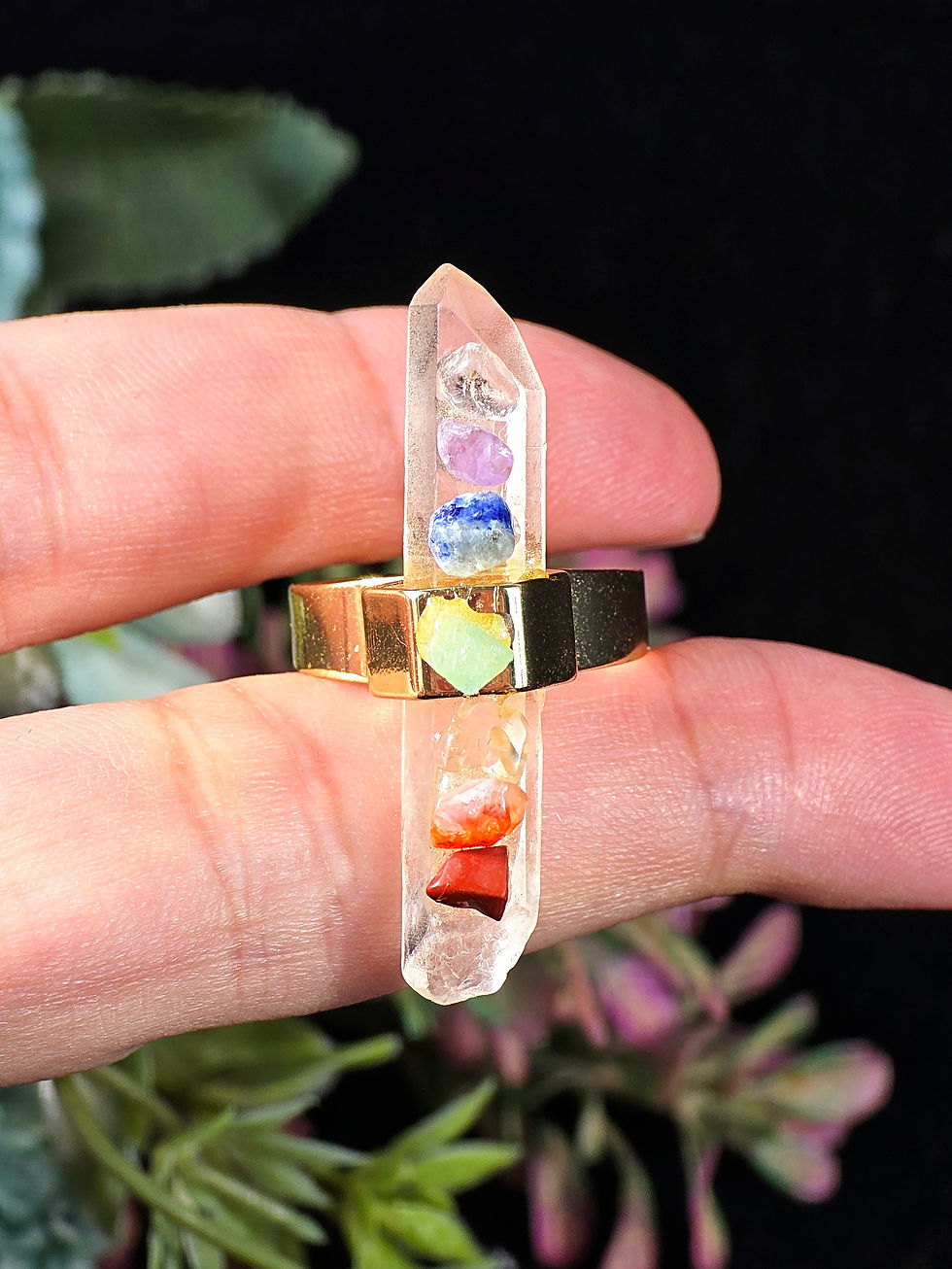 Thumbnail: CHAKRA RING IN ELECTROPLATED GOLD - ADJUSTABLE