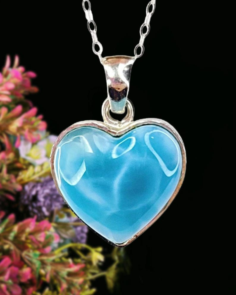 LARIMAR HEART PENDANT 925 STERLING SILVER