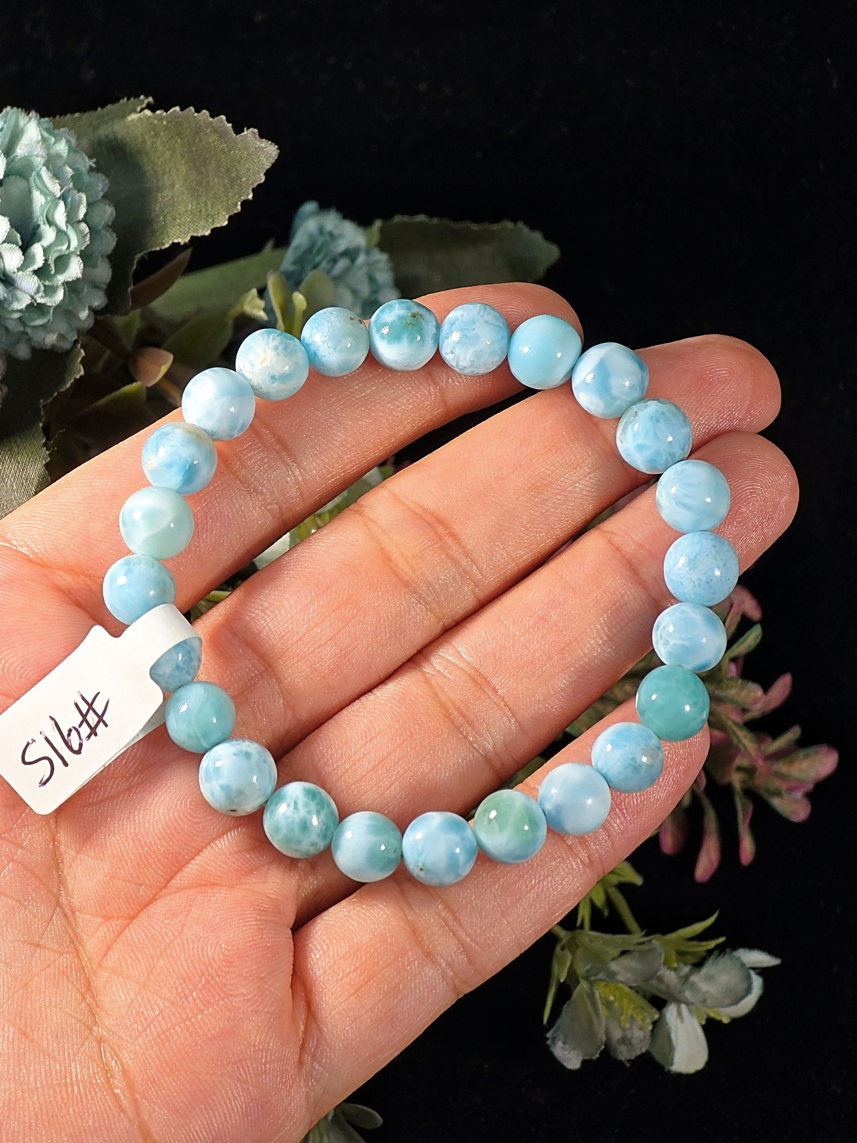 LARIMAR BEADED BRACELET - 8MM BEADS, 7.5" WRIST SIZE