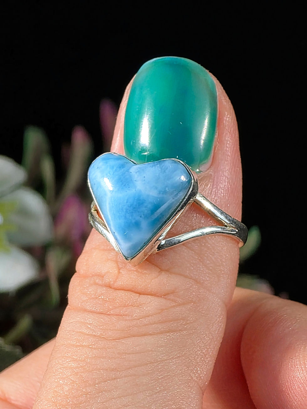 Thumbnail: GENUINE LARIMAR HEART RING - SIZE 7