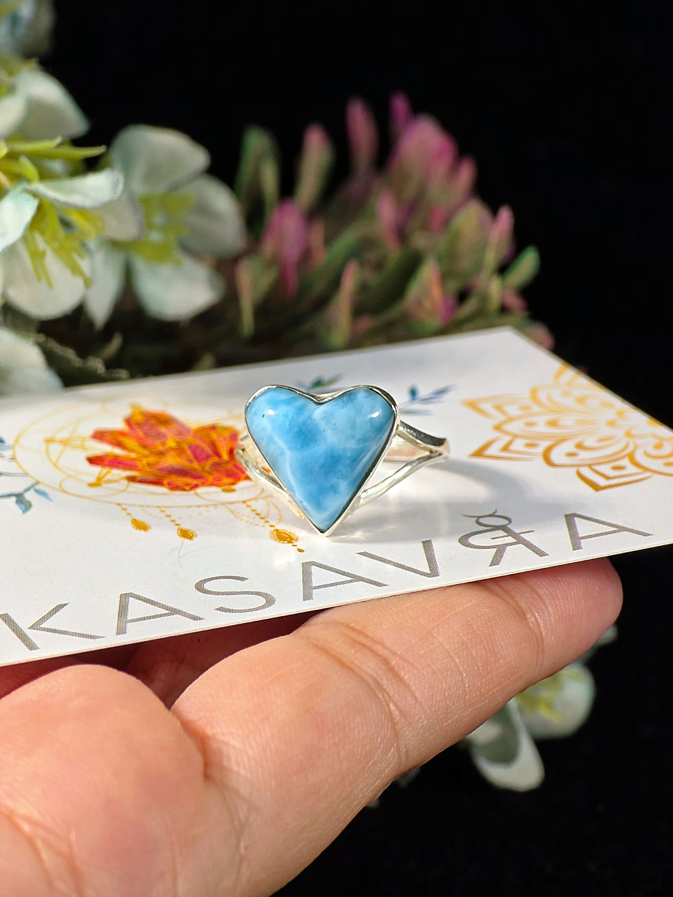 Thumbnail: GENUINE LARIMAR HEART RING - SIZE 7