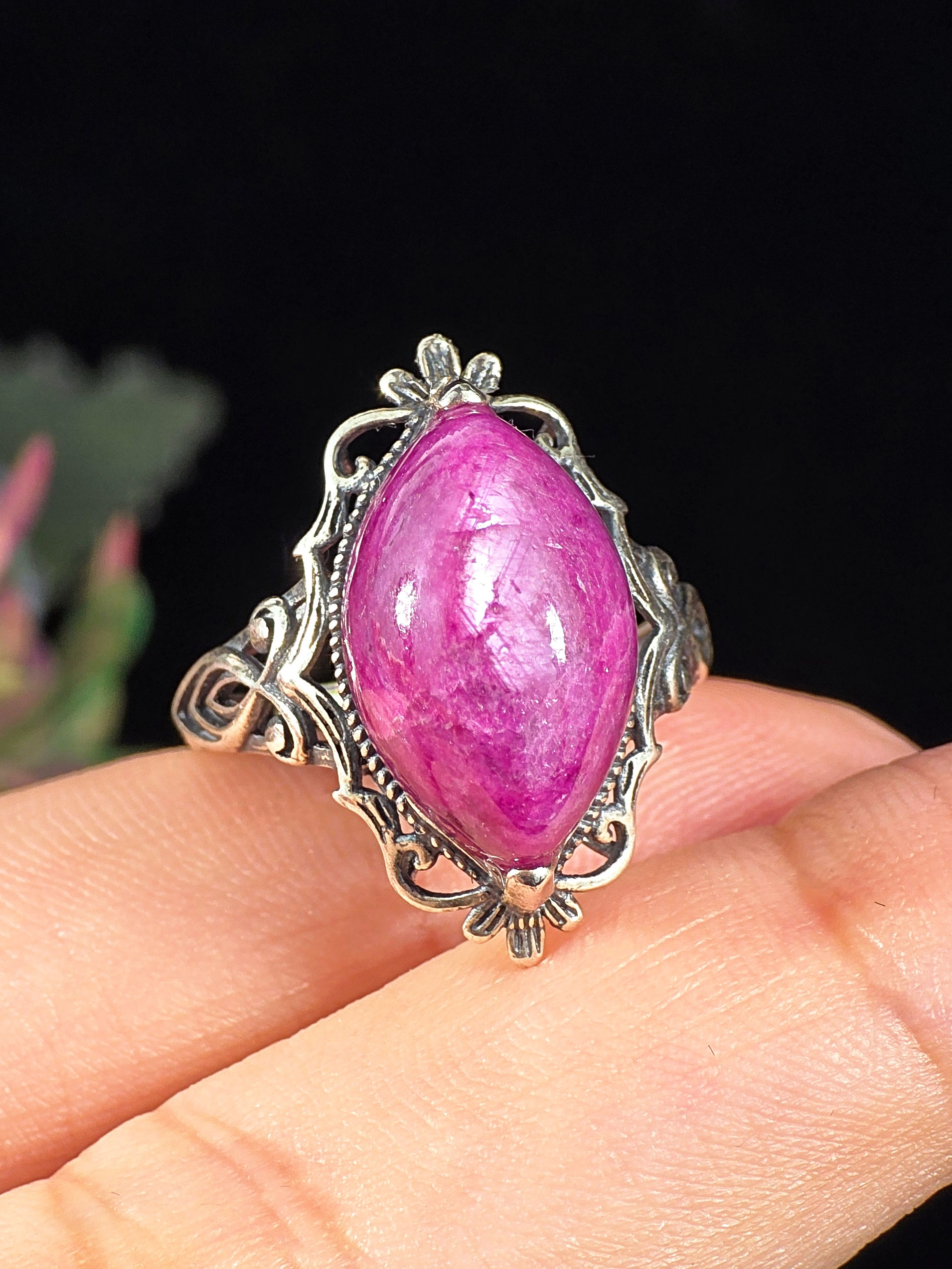 RUBY ZOISITE RING 925 STERLING SILVER - ADJUSTABLE