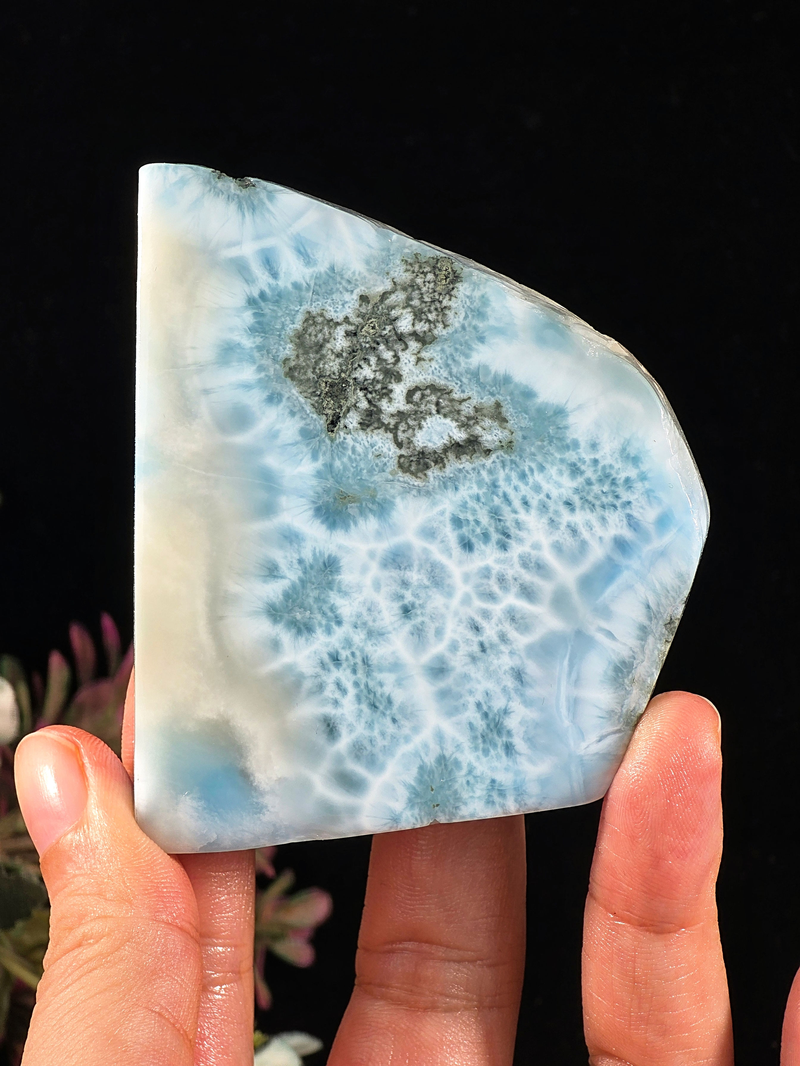 122G LARIMAR POLISHED STONE WITH OCEAN PATTERNS