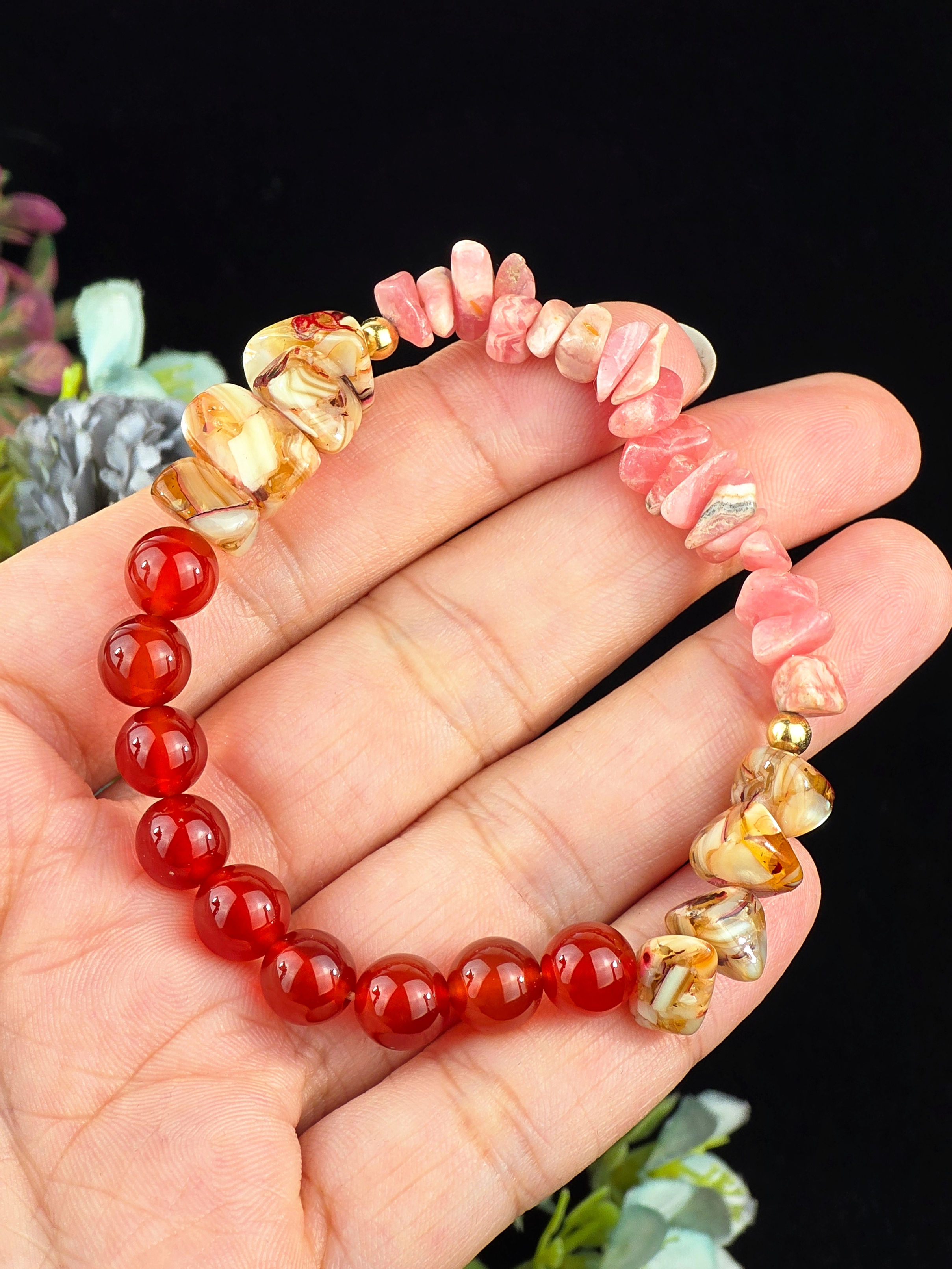 RHODOCHROSITE & CARNELIAN BRACELET