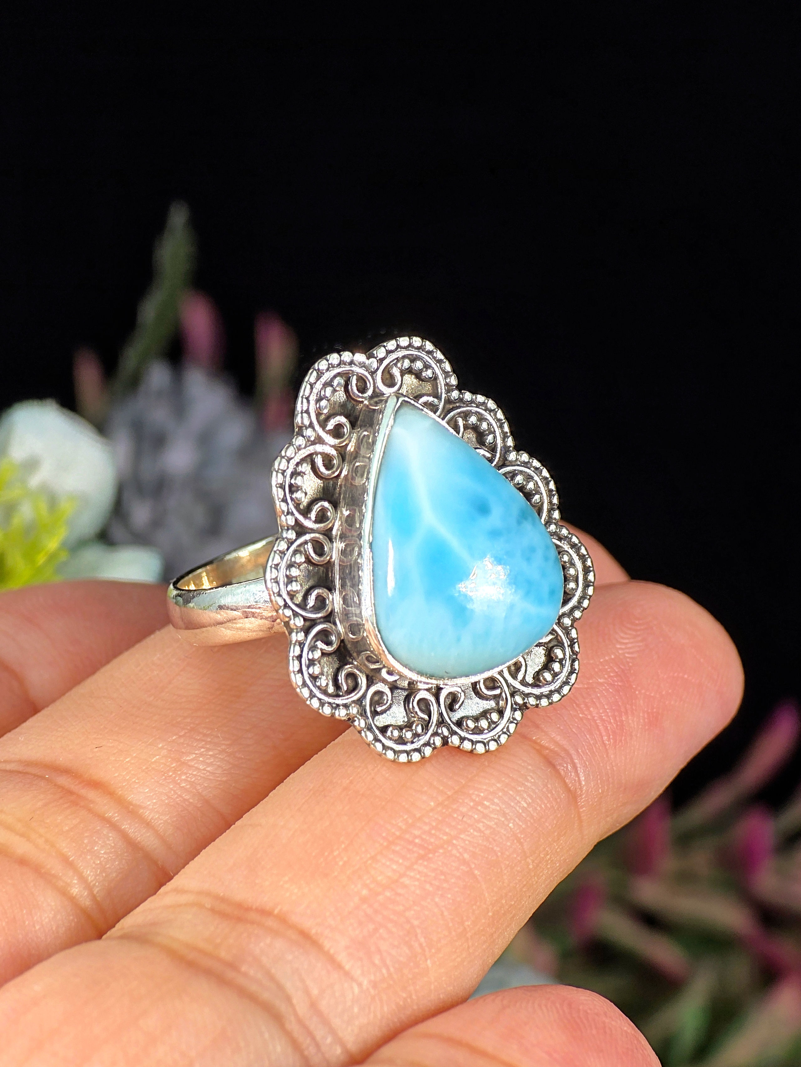LARIMAR RING IN 925 STERLING SILVER - SIZE 8