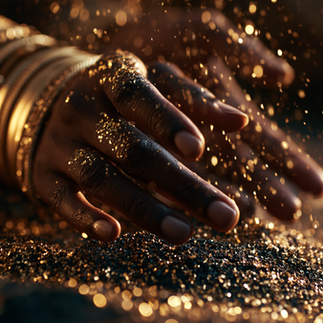 Hands playing with gold dust glitter