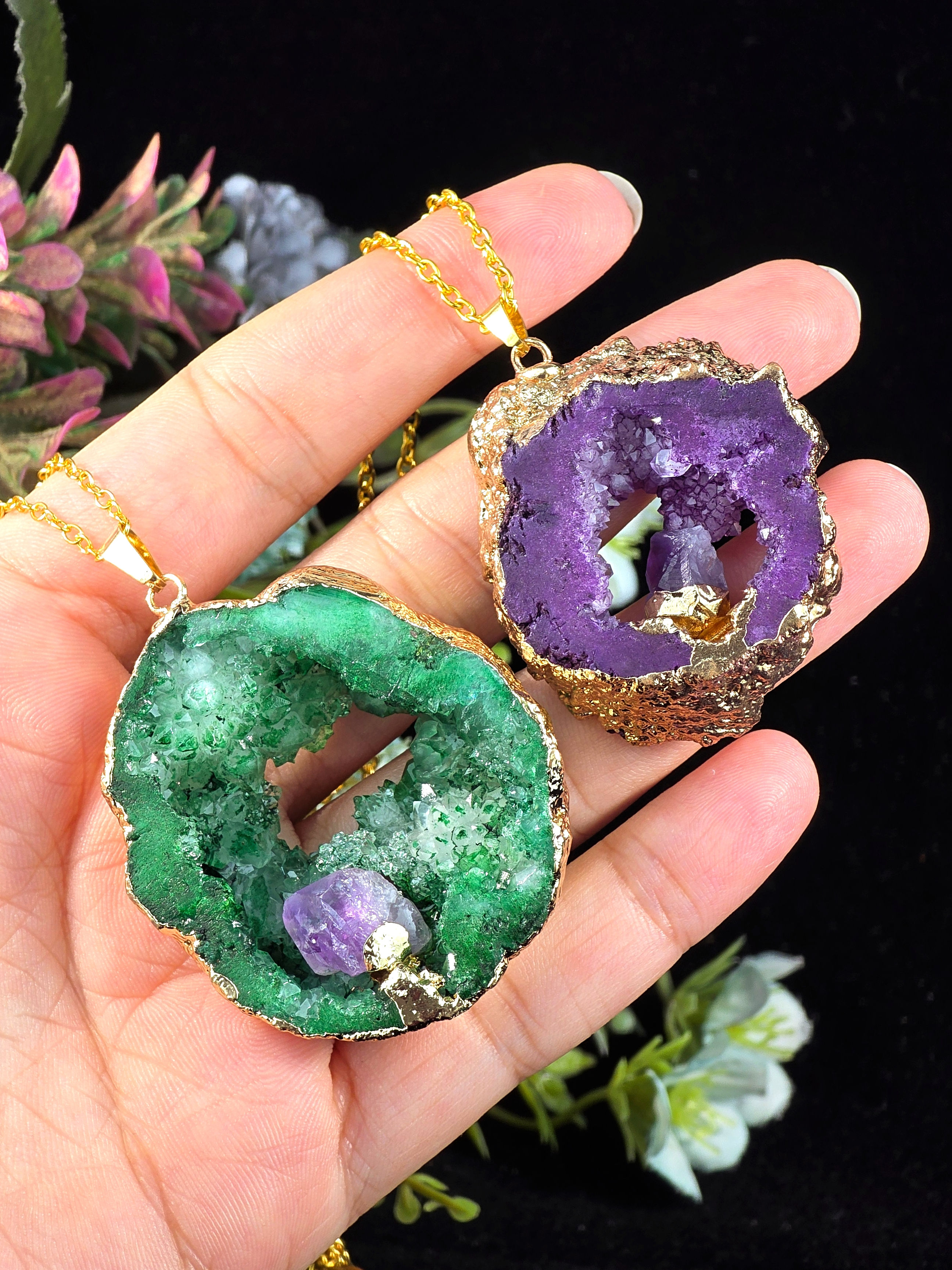 DRUZY AGATE NECKLACE WITH AMETHYST