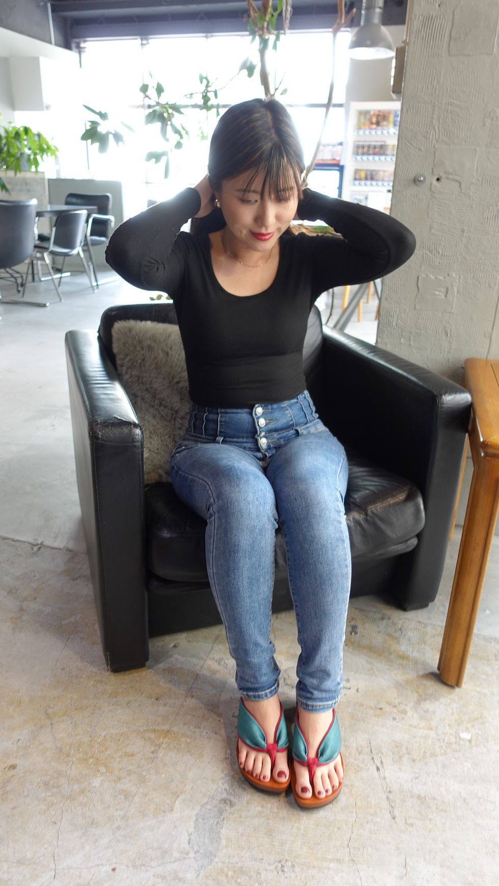 Miniature : Geta pour femme en tissu de tatami vert (KC-26)