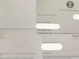 Admissions letters from JHU, Tufts, Georgia Tech and Imperial College