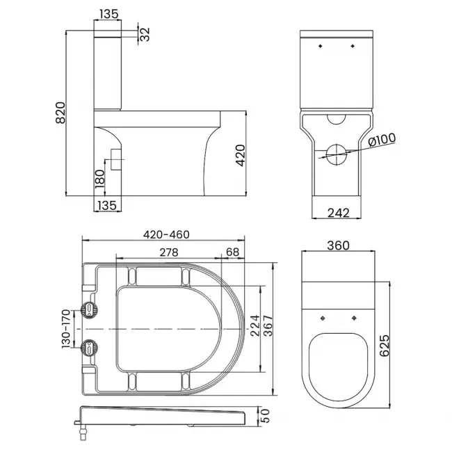 Thumbnail: Ozone Rimless Close Coupled WC  Soft Close Seat