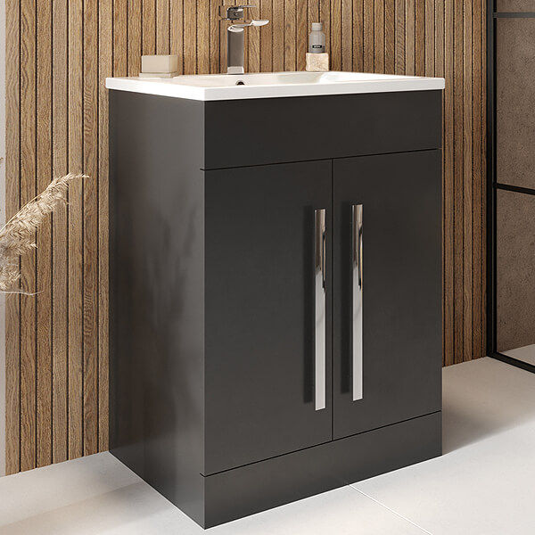Lili 600 Anthracite Grey 2 Door Unit & Ceramic Basin