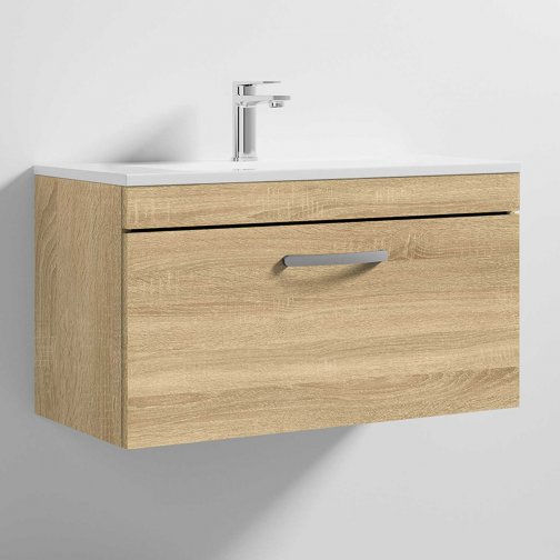 Nuie 800mm Athena Woodgrain 1 Drawer Wall Mounted Unit and Basin