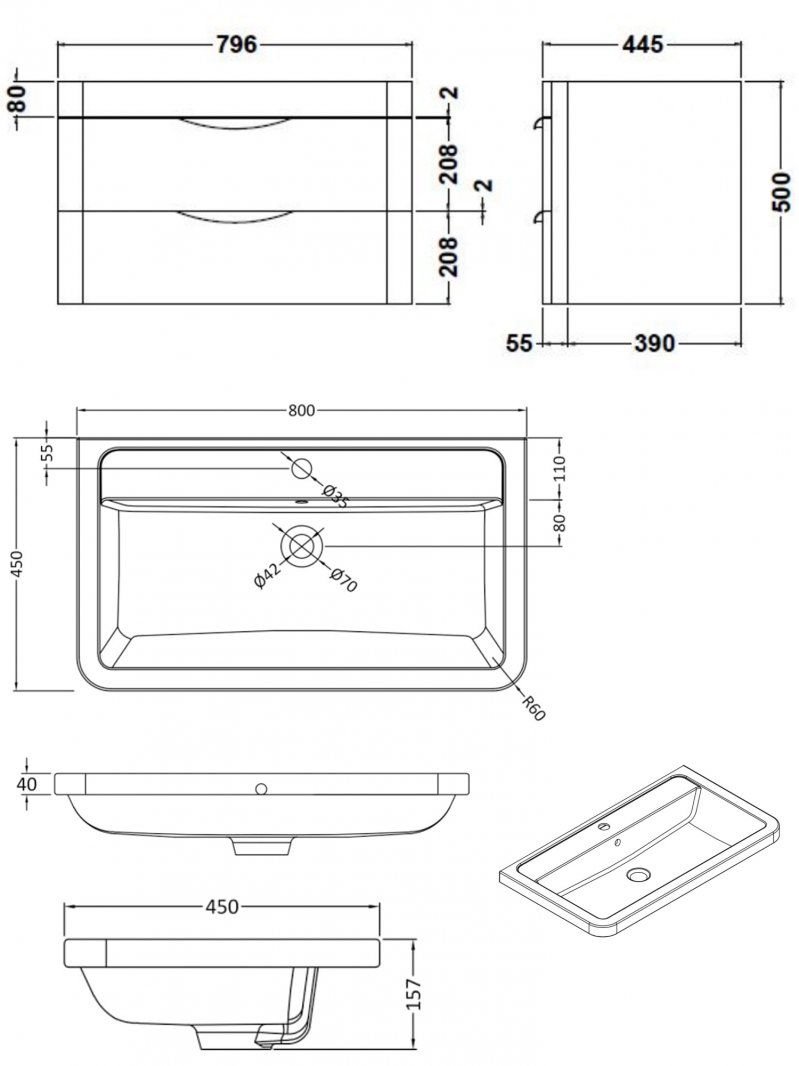 Thumbnail: 800mm Satin Green Parade Wall Mounted Unit & Basin