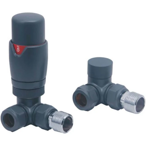Anthracite Thermostatic corner radiator valve pack Carlisle DIY Goole