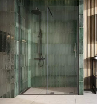 Momentum gunmetal frameless sliding door for Tray or Wetroom