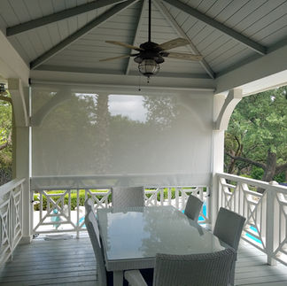 Looking through  one of my grey/white outdoor patio shades.