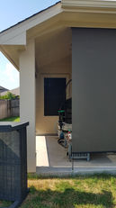 Patio shades for angled roof line.