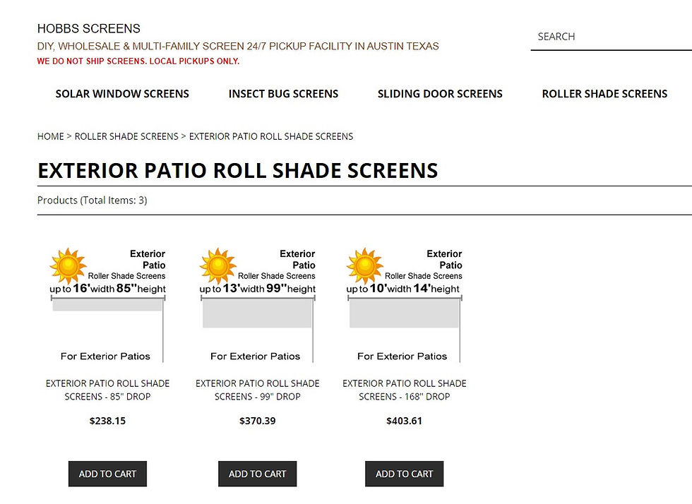 Pricing and Order patio roll shade screens for self installation.
