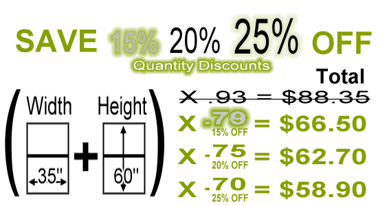 Pricing illustration for my installed Commercial Solar Screen installation services. Shows the different pricing levels I offer. installed pricing is based on quantity.